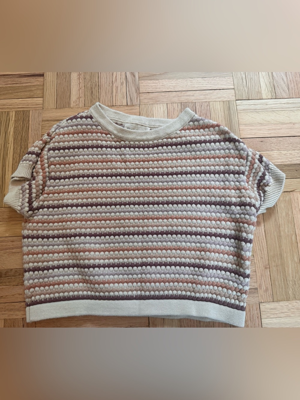Rylee + Cru Cream, Taupe & Dusty Rose Textured Striped Crewneck